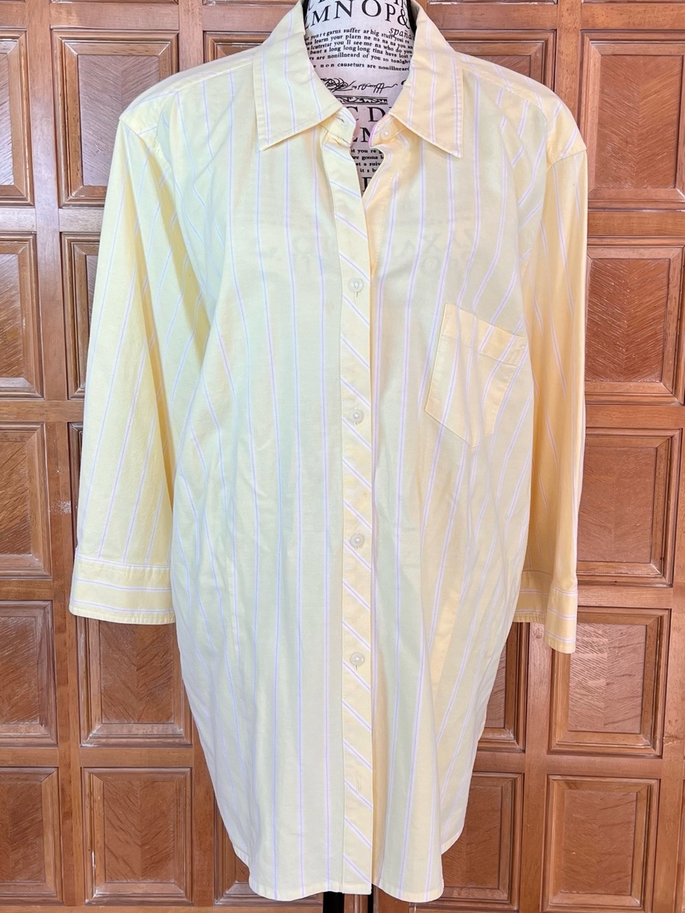 Old Navy Women’s Plus 3X Yellow Pink Stripe Button Front Shirt Stretch Cotton